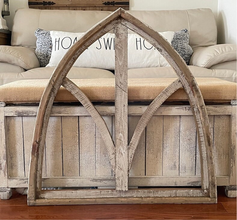 Large Rustic Farmhouse French Country Cathedral Arch Window Wood Wall Unique And Chic Decor