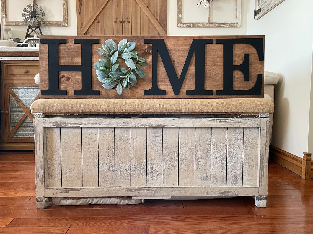 Large Wood Home Wall Decor Sign Including Wreath