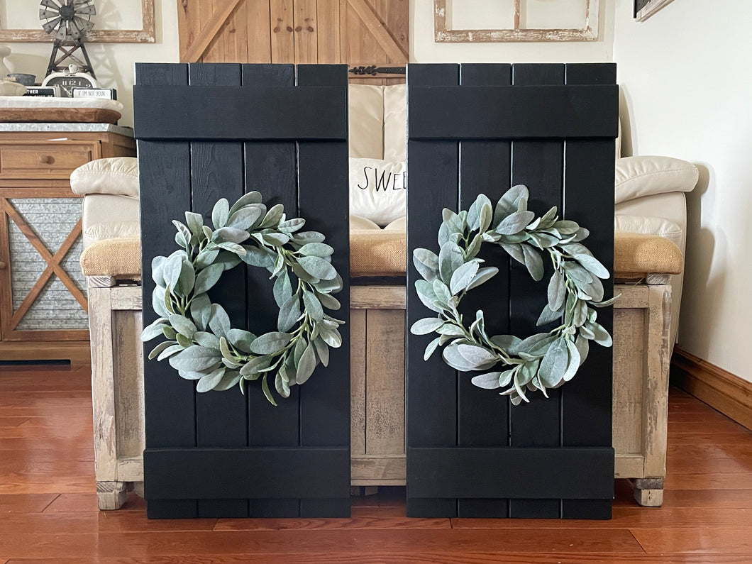 Black Farmhouse Wooden Shutter Wall Decor Including Wreath