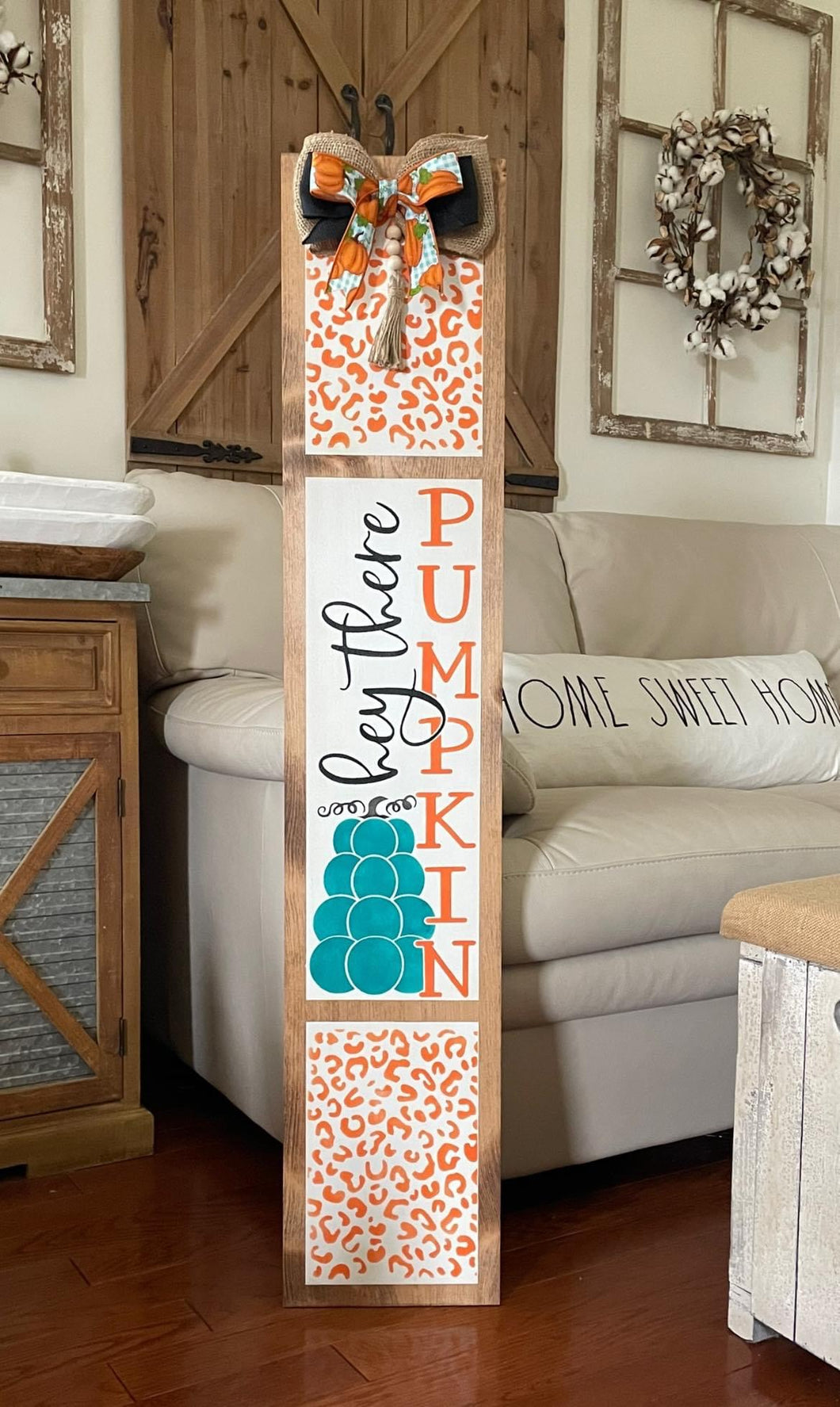 Hey there pumpkin indoor outdoor wood painted porch leaner.