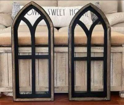 Reserved for Michael Rustic Farmhouse Cathedral Arch Wood Wall Decor Set Of Two