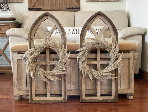 Rustic Farmhouse Cathedral Arch Wall Decor Set Of Two Including Wreaths
