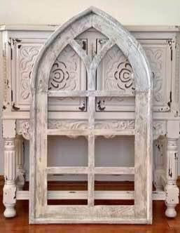 Reserved For Larry 
Large farmhouse distressed wood cathedral arch wall decor set of two.