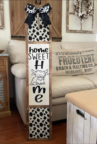Home sweet home cow print wood painted porch leaner sign