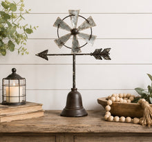 Load image into Gallery viewer, Rustic Metal Windmill Tabletop Decor with Arrow