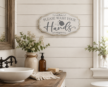 Load image into Gallery viewer, Please Wash Your Hands Bathroom Wall Decor Sign | Farmhouse Bathroom Decor | Rustic Wood Bathroom Sign