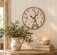 Load image into Gallery viewer, Vintage Paris Eiffel Tower Wall Clock – Rustic French Country Farmhouse Decor