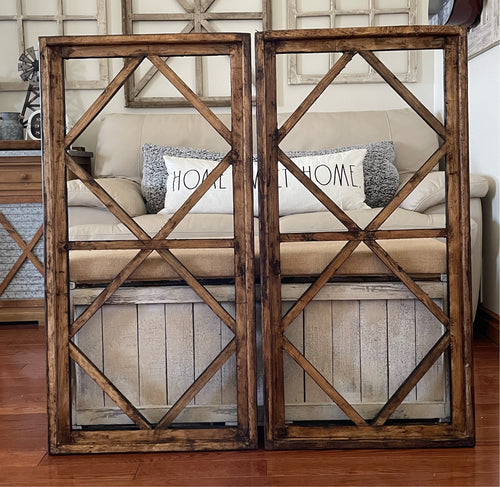 Large Rustic Farmhouse Distressed Wooden Diamond Windowpane Wall Decor