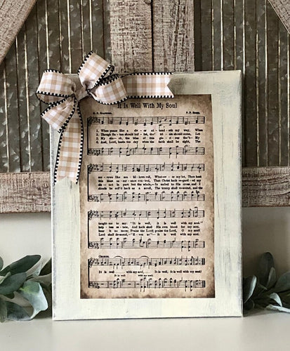 Then Sings My Soul Distressed Farmhouse Canvas Wall Art Decor Sign With Buffalo Check Bow