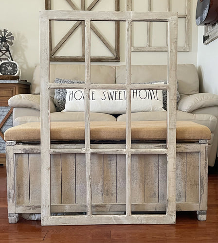 Large Rustic Coastal Beach Nautical Farmhouse Distressed Wooden Windowpane Wall Decor