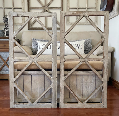 Large Rustic Farmhouse Distressed Wooden Diamond Windowpane Wall Decor