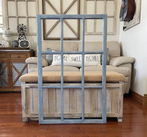 Large Lake House Blue Rustic Coastal Beach Nautical Farmhouse Distressed Wooden Windowpane Wall Decor
