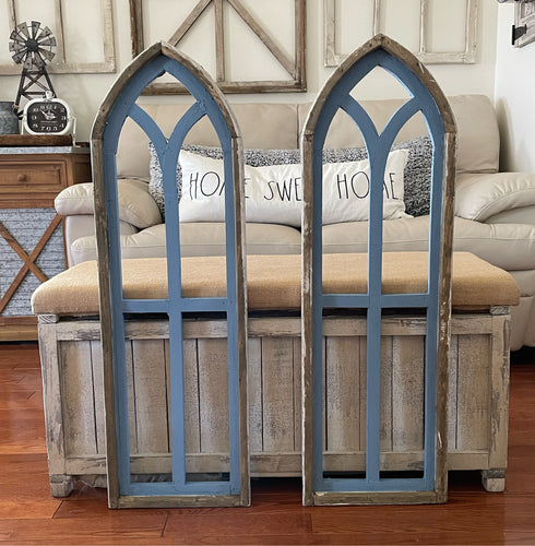 Rustic Farmhouse Lake House Blue Distressed Wood Cathedral Arch Wall Decor
