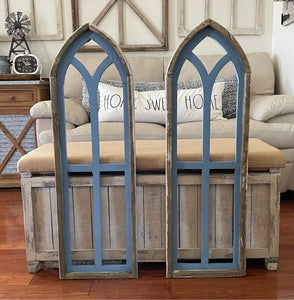 Rustic Farmhouse Lake House Blue Distressed Wood Cathedral Arch Wall Decor