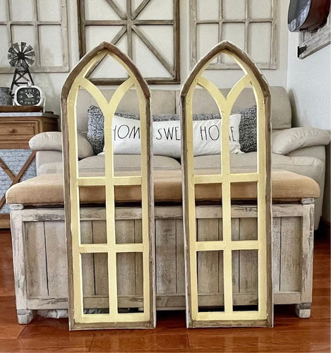 Rustic Farmhouse Yellow Distressed Wood Cathedral Arch Wall Decor
