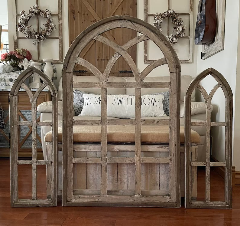 Reserved For Marta Large Rustic Farmhouse Wood Cathedral Arch Wall Decor Set Of Three