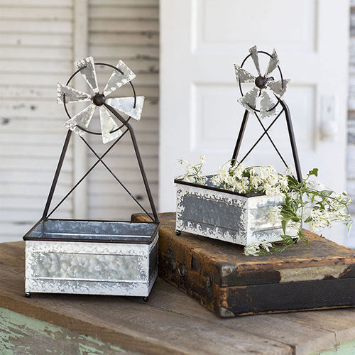 Set Of Two Windmill Planters