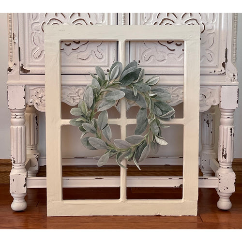 Very Rustic Farmhouse Wooden Windowpane Wall Decor Including Wreath