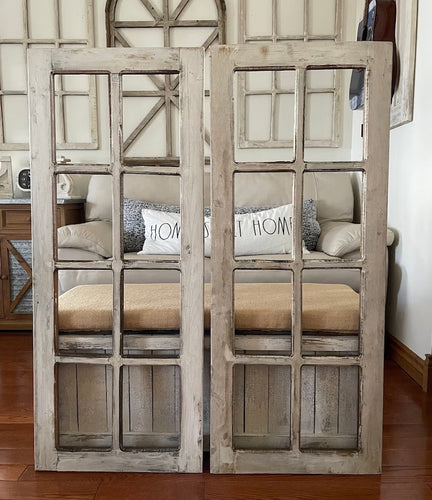 Large Rustic Farmhouse Distressed Wooden Windowpane Wall Decor
