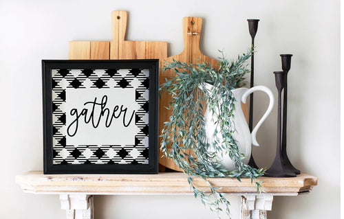 Gather Farmhouse Buffalo Check  Wall Decor Sign