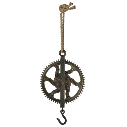 Large Distressed Gear Pulley With Hook