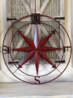 Large Red Metal Wall Compass