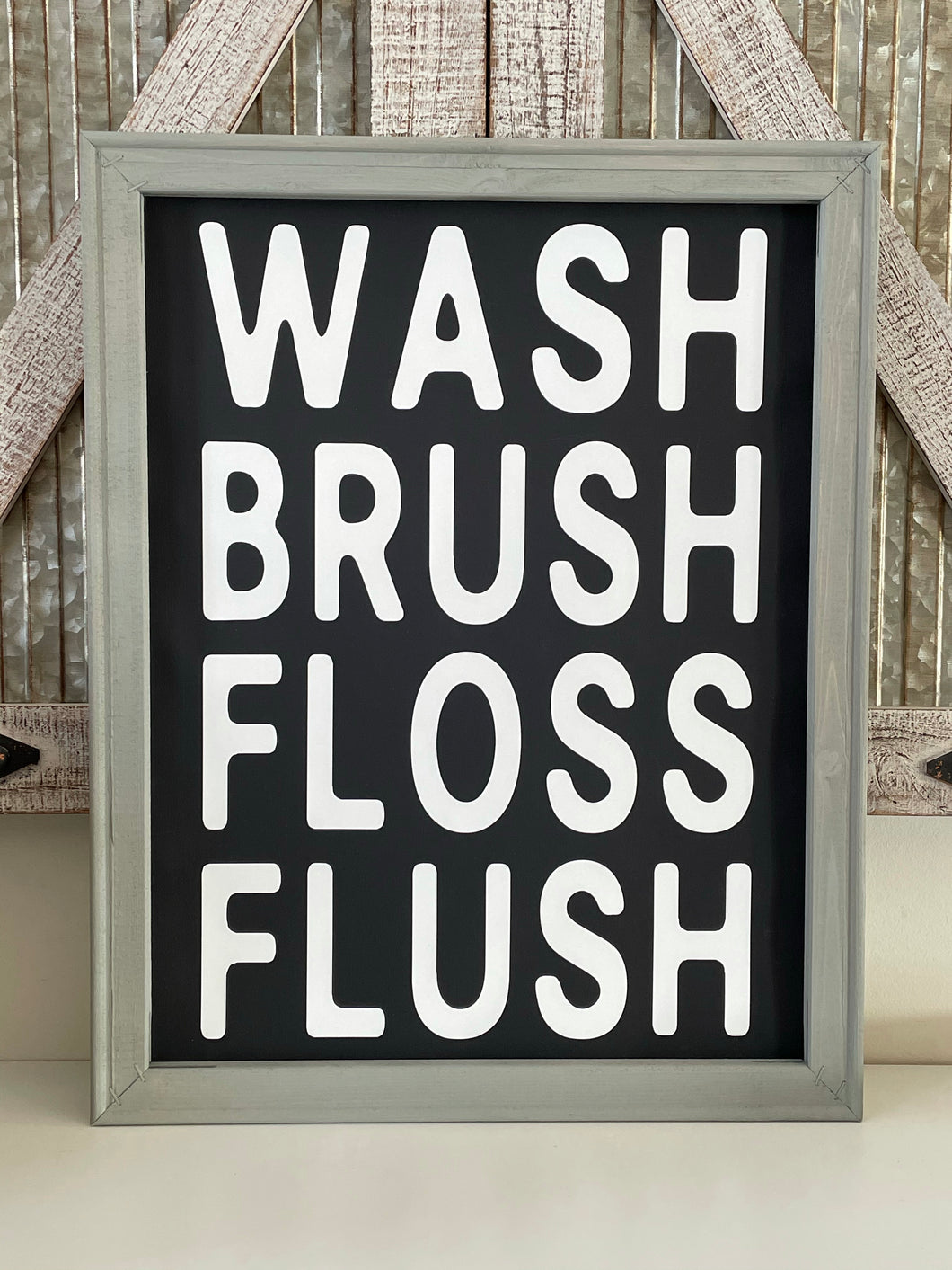 Wash Brush Floss Flush Bathroom Wall Decor