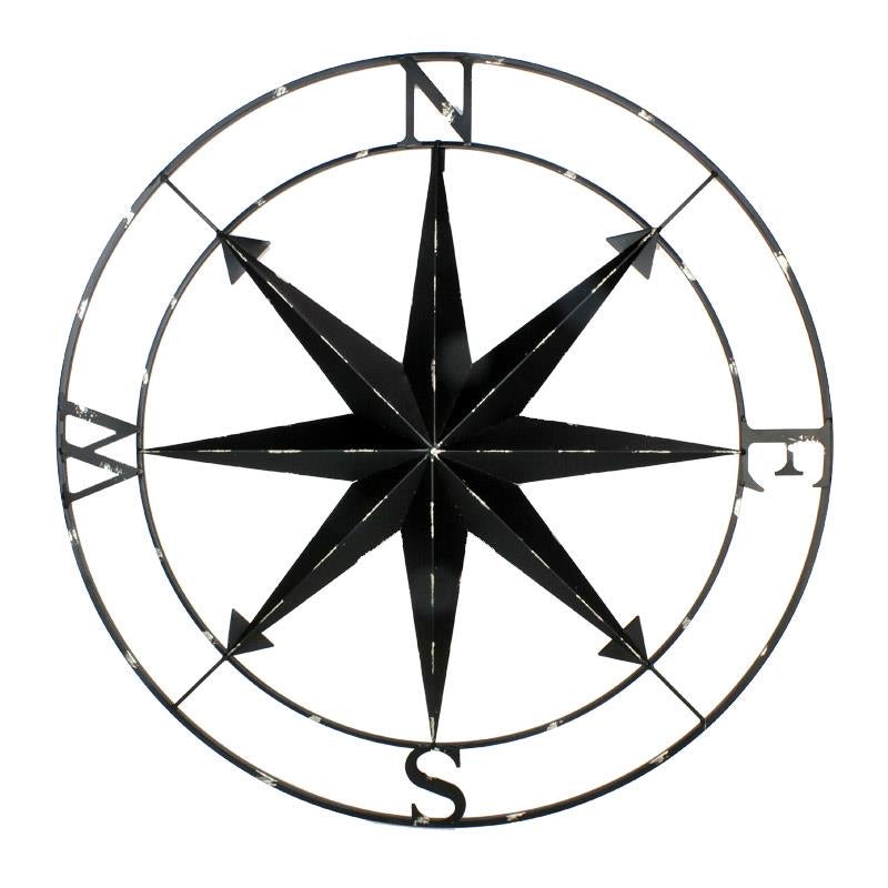 Large Black Metal Wall Compass