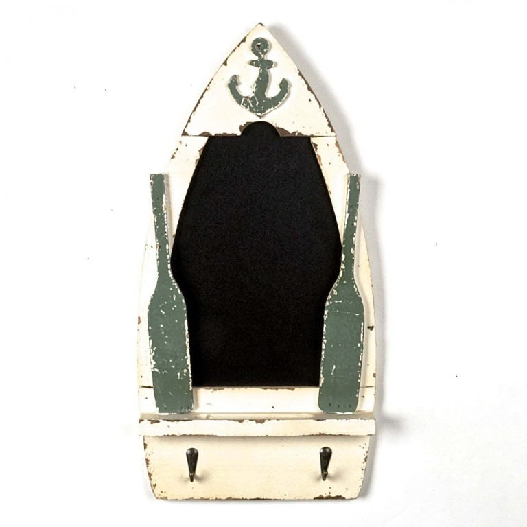 Wooden Boat Shelf with two Hooks and Chalkboard