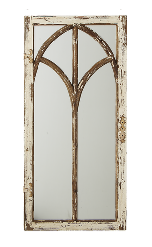 Distressed Ivory Arch Window Wall Mirror