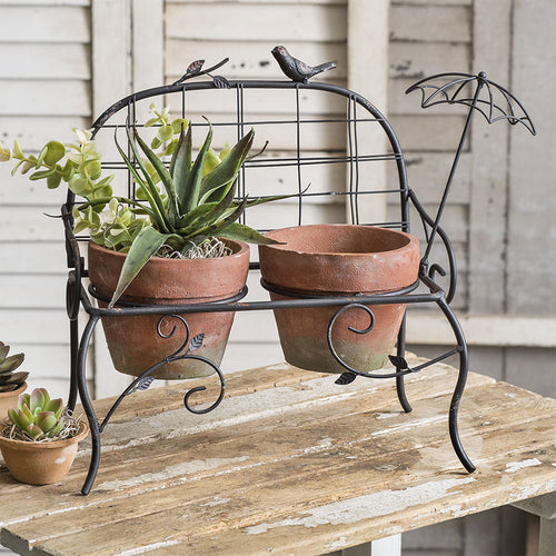 Metal Bench Including Terra Cotta Pots