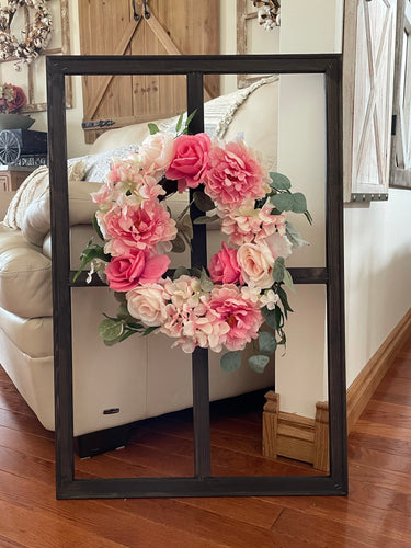 Large Open Windowpane Including Wreath