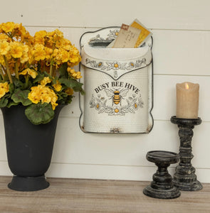 Farmhouse Distressed Busy Bee Hive Metal Mailbox