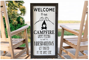Welcome To Our Campfire Where Friends And Marshmallows Get Toasted Funny Farmhouse Camping Wall Decor Sign