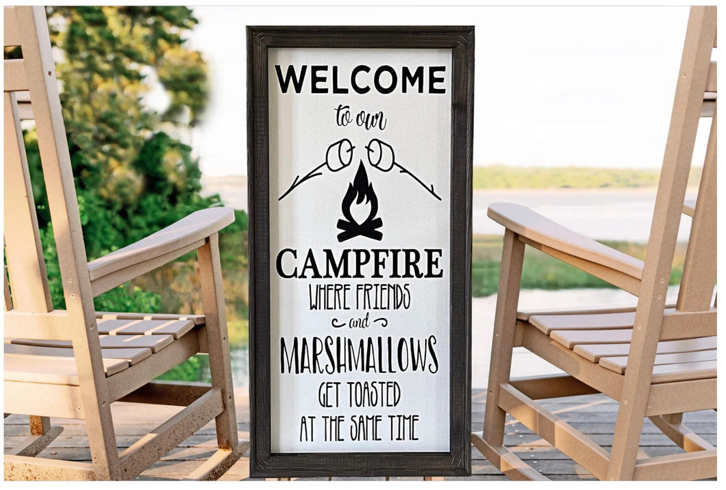 Welcome To Our Campfire Where Friends And Marshmallows Get Toasted Funny Farmhouse Camping Wall Decor Sign