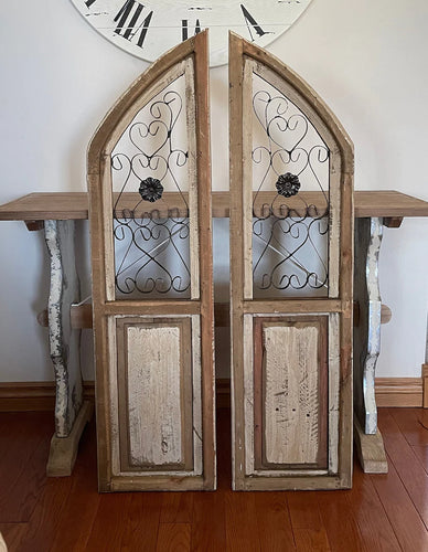 Large Rustic Farmhouse Wood And Metal Cathedral Arch Wall Decor Set
