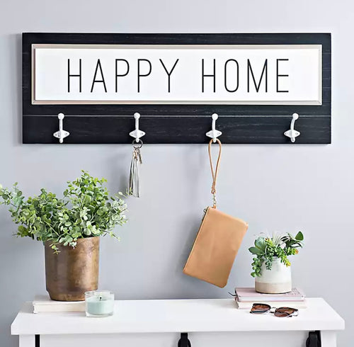 Happy Home Wall Decor With Hooks