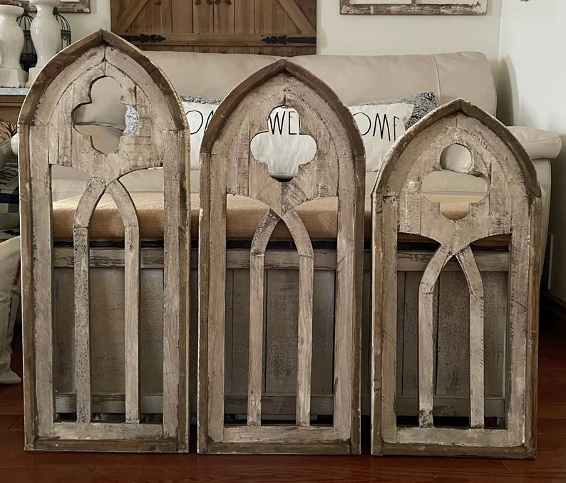 Rustic Modern Farmhouse French Country Wood Cathedral Arch Wall Decor