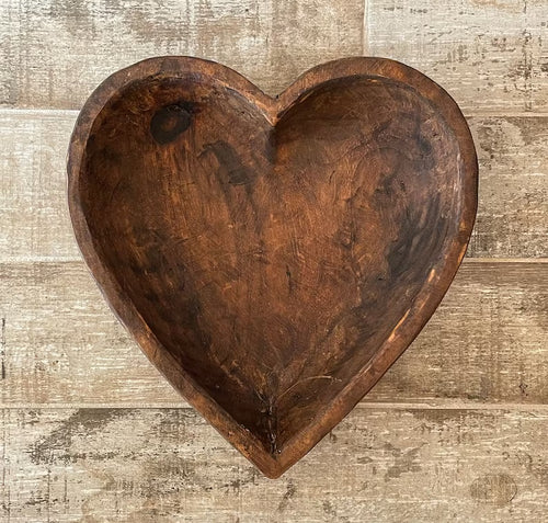 Large Heart Wood Rustic Farmhouse Dough Bowl