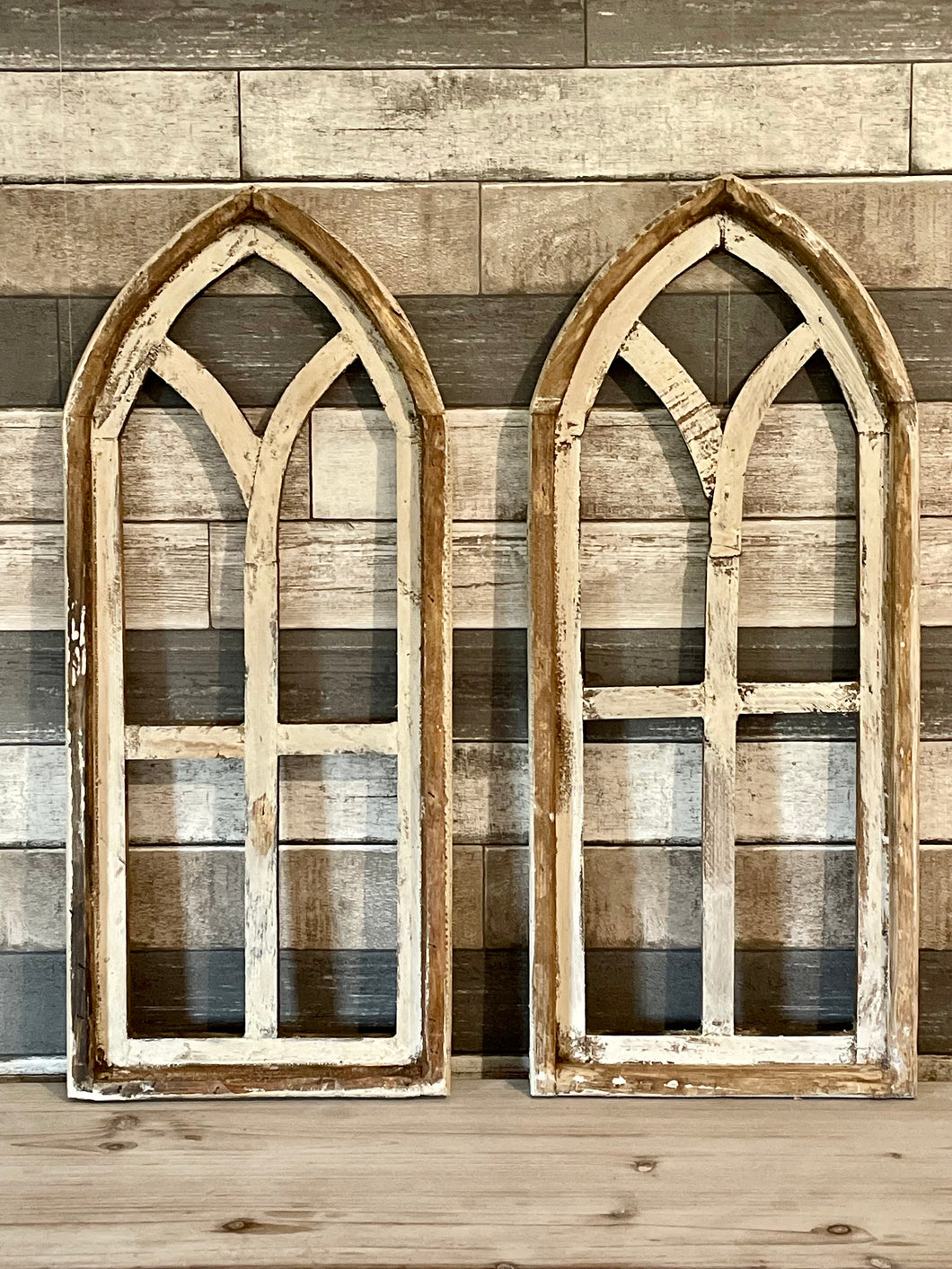 Rustic Farmhouse Wood Cathedral Open Arch Set Of Two