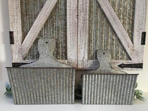 Large Galvanized Metal Wall Pocket Set Of Two