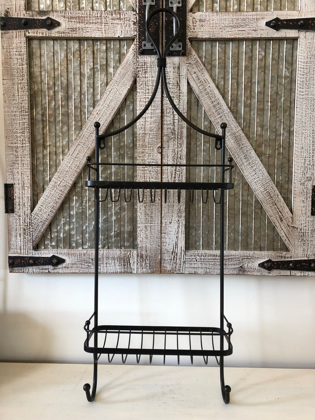 Wall Shelf With Two Baskets And Hooks