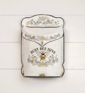 Farmhouse Distressed Busy Bee Hive Metal Mailbox
