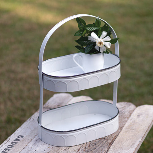 White Metal Two Tier Metal Tray