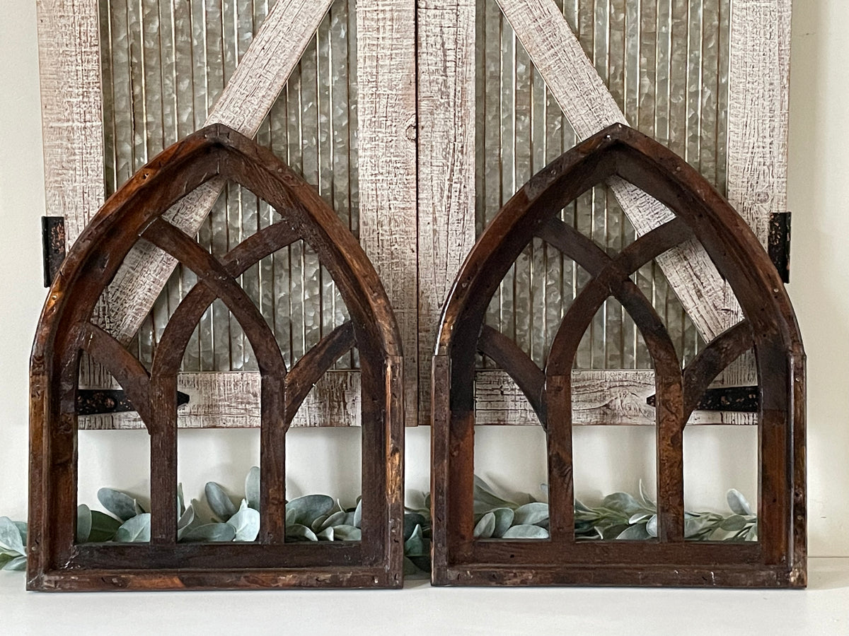 Rustic Farmhouse Cathedral Arch Wood Wall Decor Set Of Two