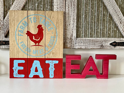 Eat Wood Wall And Table Decor Set