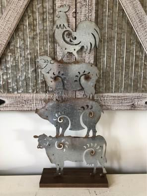 Stacked Farm Animals Metal And Wood Table Decor