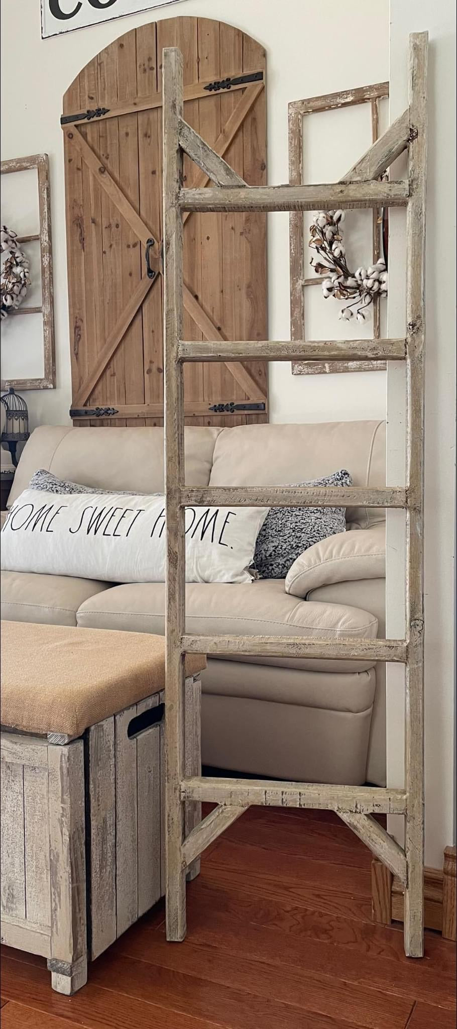 Large Rustic Farmhouse Wood Decorative Ladder