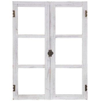 Distressed White Wood Open Window Wall Decor