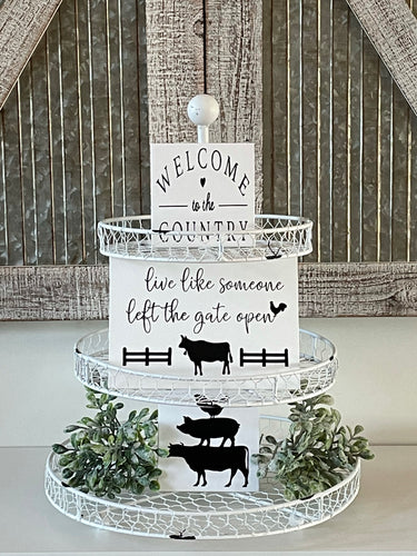 Metal Distressed 3 Tiered Tray Including Signs